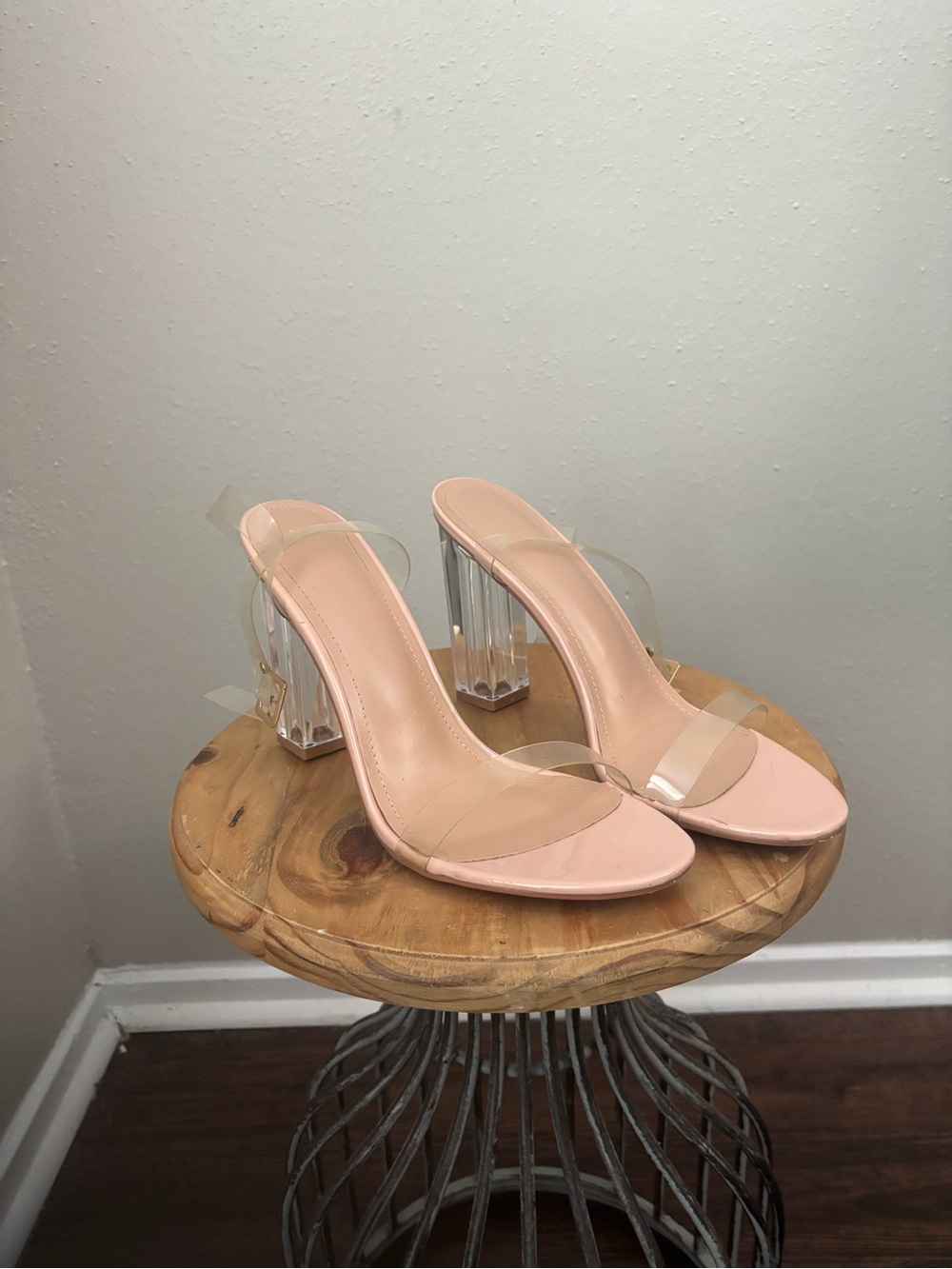Cape Robbin Blush Nude Clear-Strap Block Heel Mules